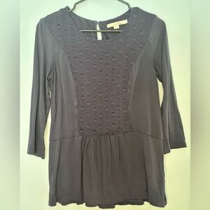 Boden Textured Polka Dot  Blouse Size 6 Navy Blue 3/4 Sleeve